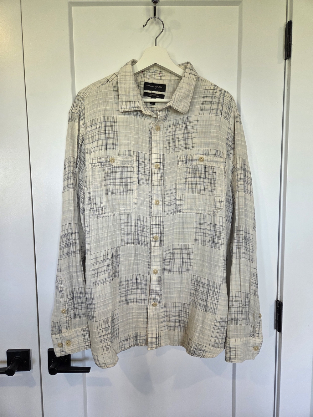 Beige And Blue Button Down Shirt